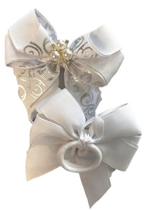 White Pearl Double Ribbon Hair Tie Set