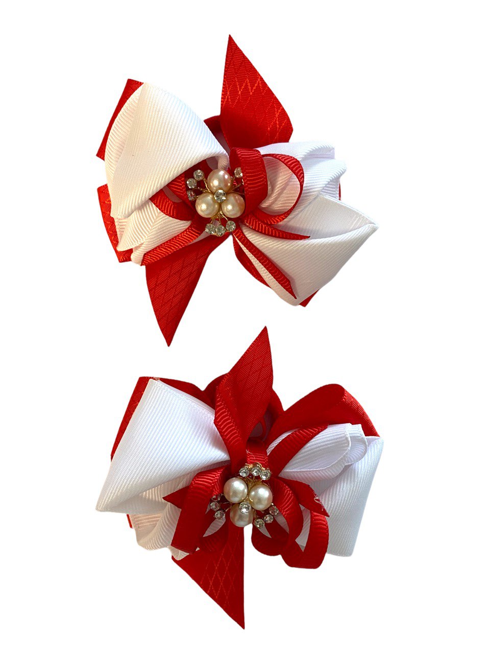 White Pear Double Red and White Hair Tie Set